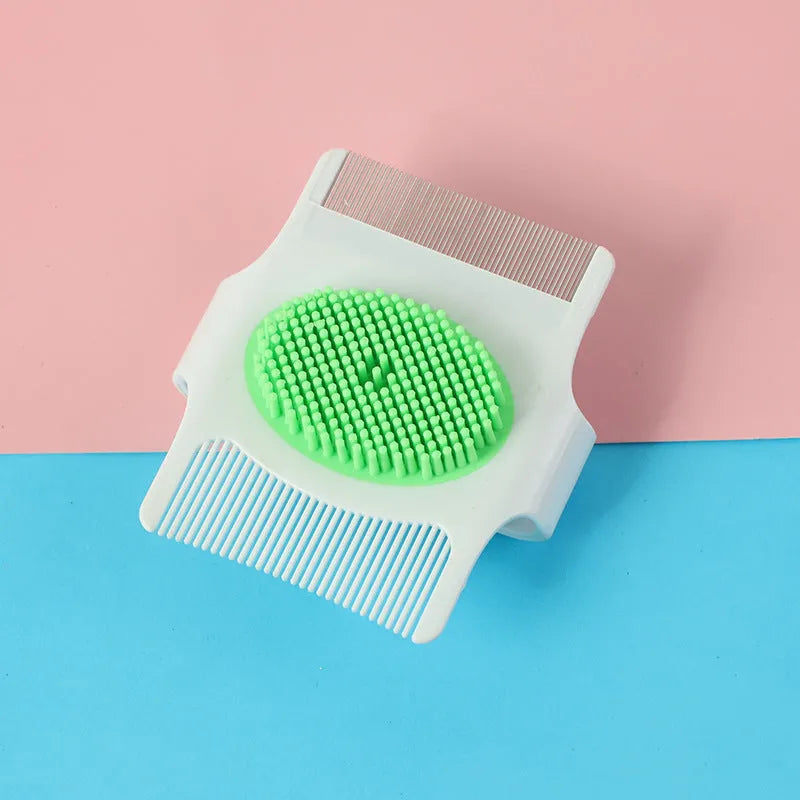 Blue multifunctional pet comb grooming tool with floating teeth for hair removal and massage function