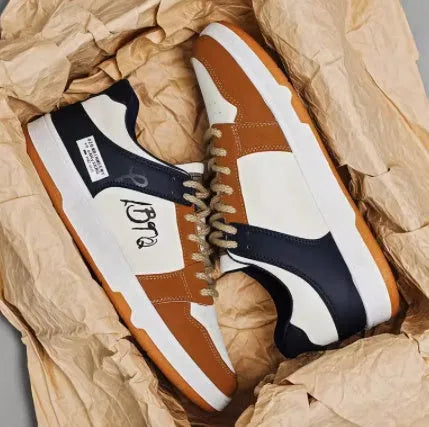 Casual lace-up sneakers in rainbow, white-blue, or white-rice colours with simple plain design