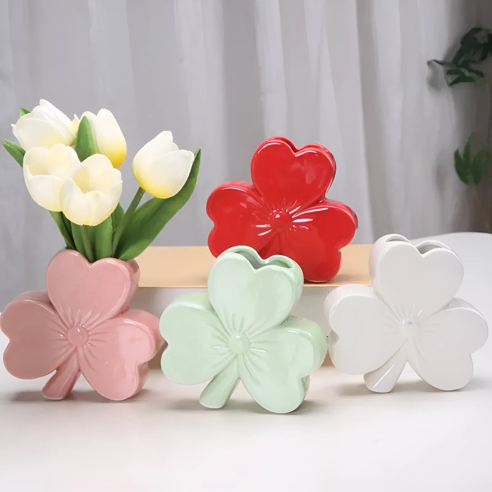 Square white porcelain vase in European style for desktop flowers.