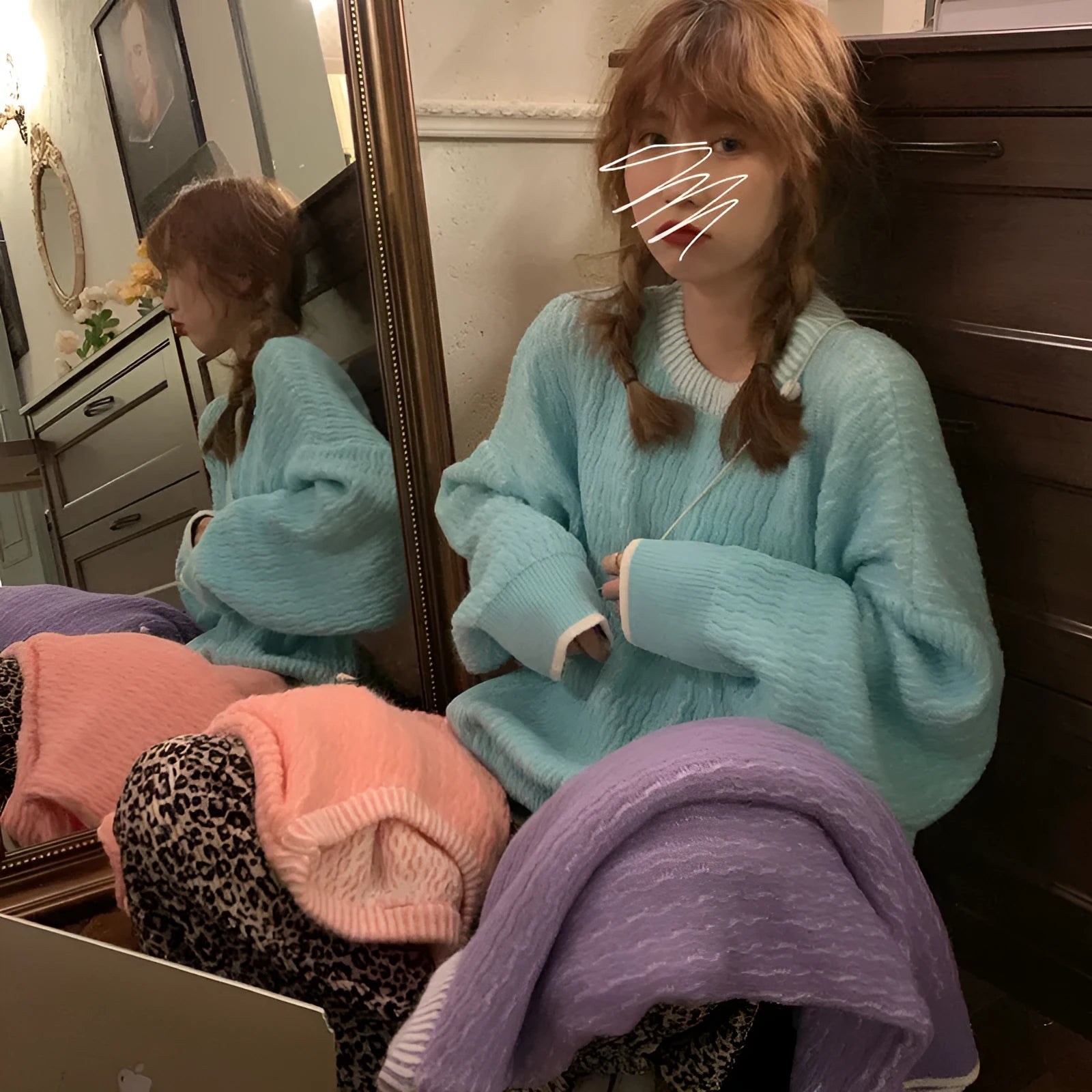 Women's loose pullover sweater in solid colour polyester fabric showing front view