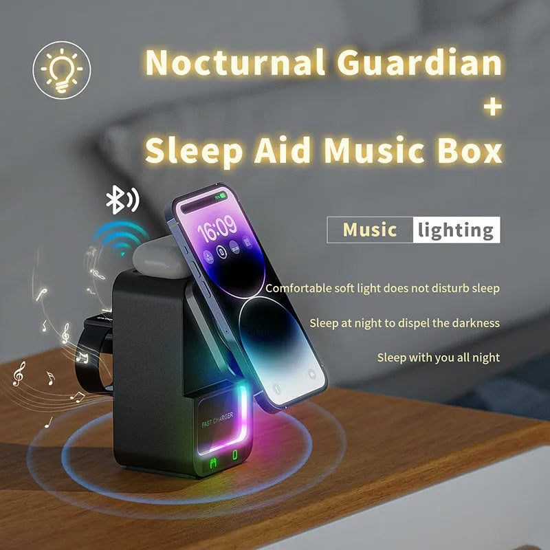 White and black Bluetooth speaker wireless charger with magnetic charging and QC3.0 fast charging
