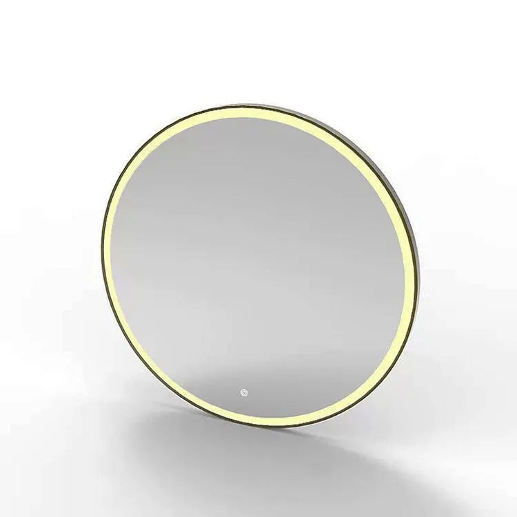 Black aluminium frame wall-mounted LED bathroom mirror with touch control.