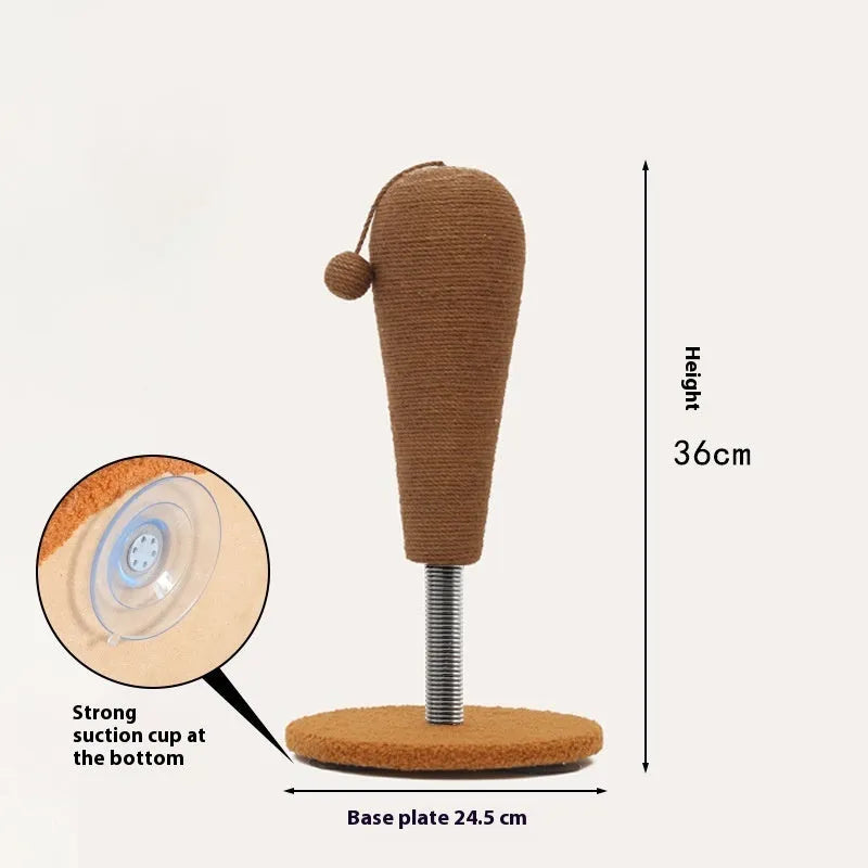 Large and small hemp rope cat scratch board with self-hi relieving tumbler in two style options.