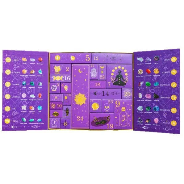 Halloween gift box with crystal decoration showing countdown calendar and 33.5x30.5cm dimensions