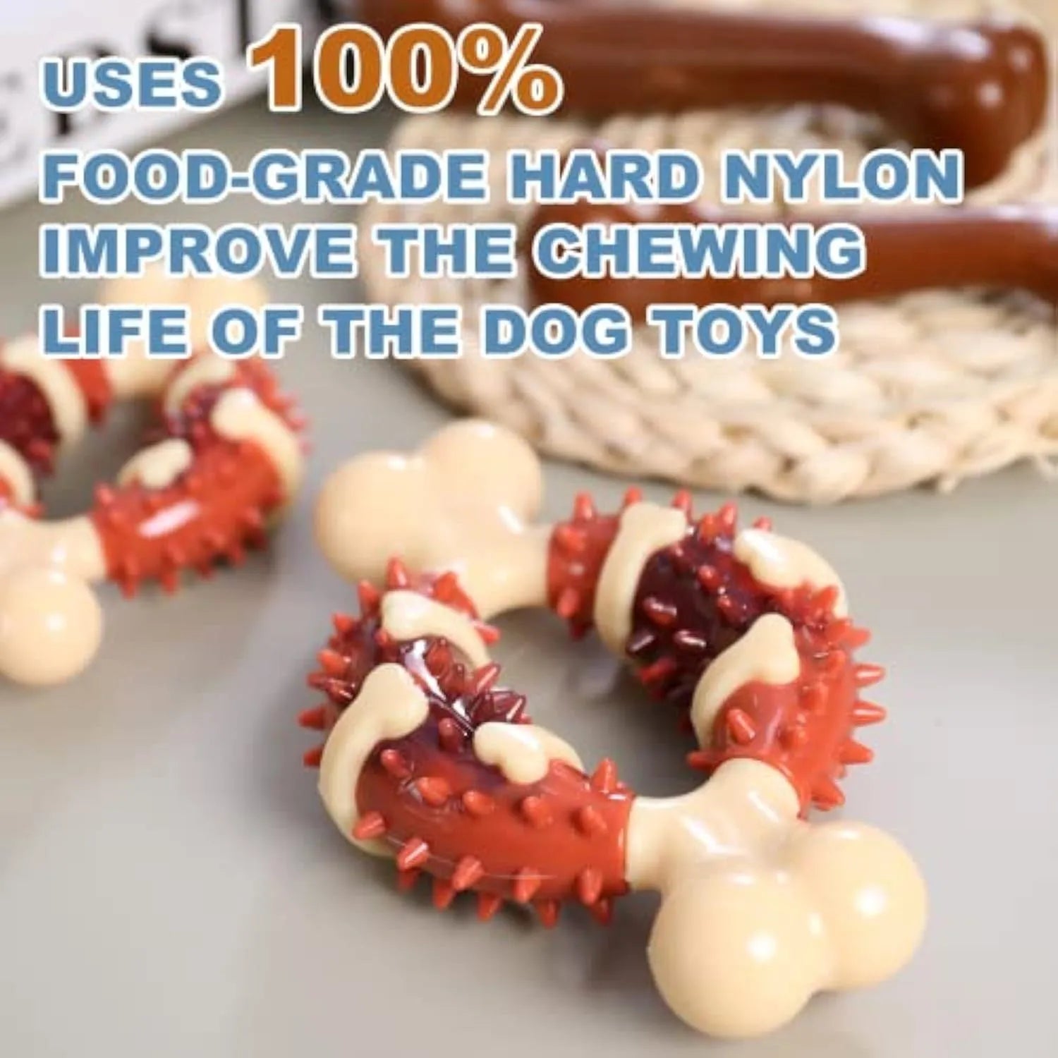 Bone-shaped natural rubber dog molar toy for teeth grinding in two sizes