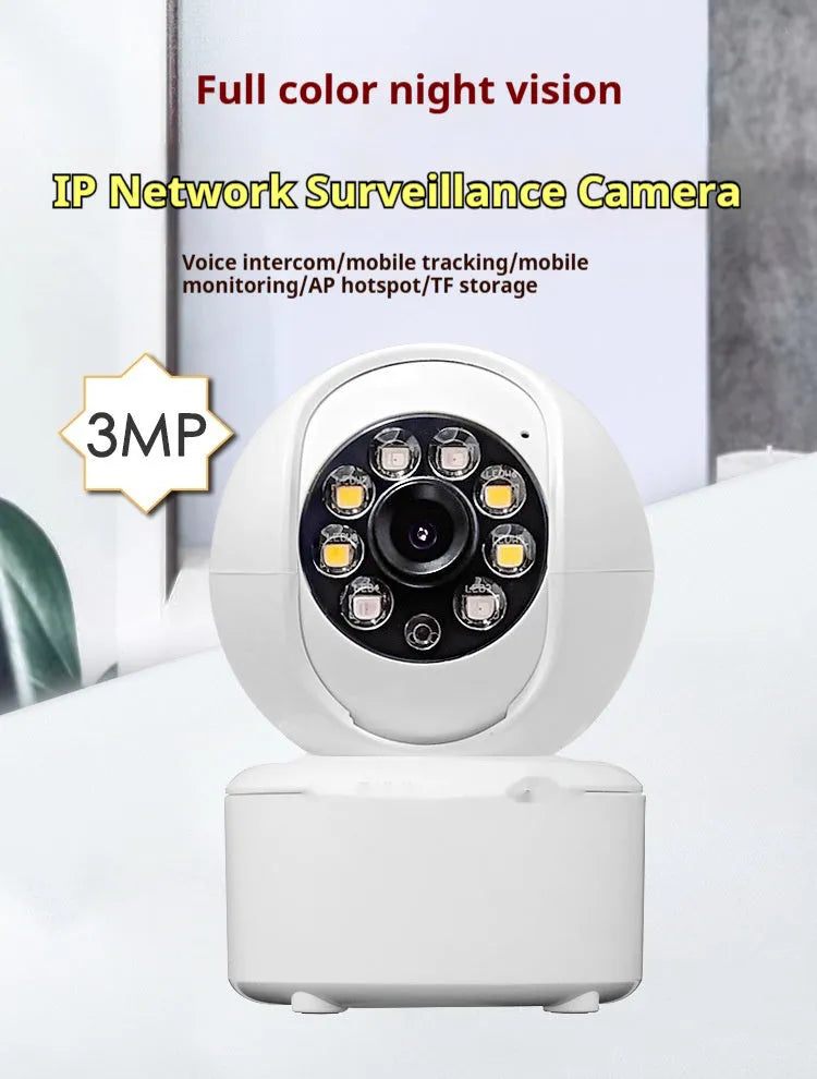 1080p HD indoor security camera with dual lights on a white ceiling mount