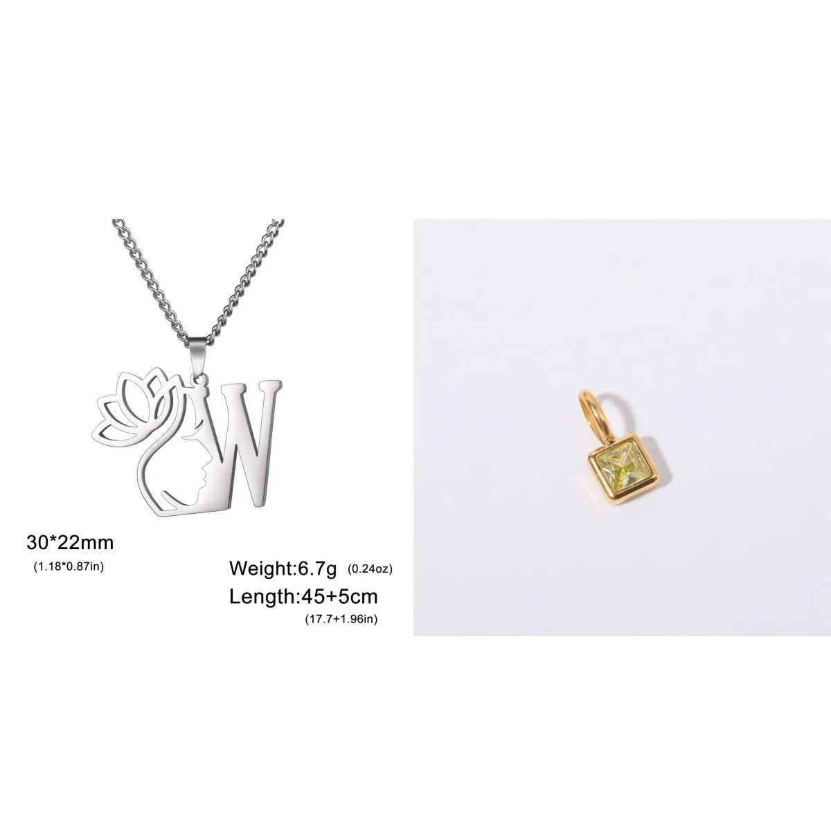Stainless steel necklace with cross chain design and initial pendant in gold or silver finish