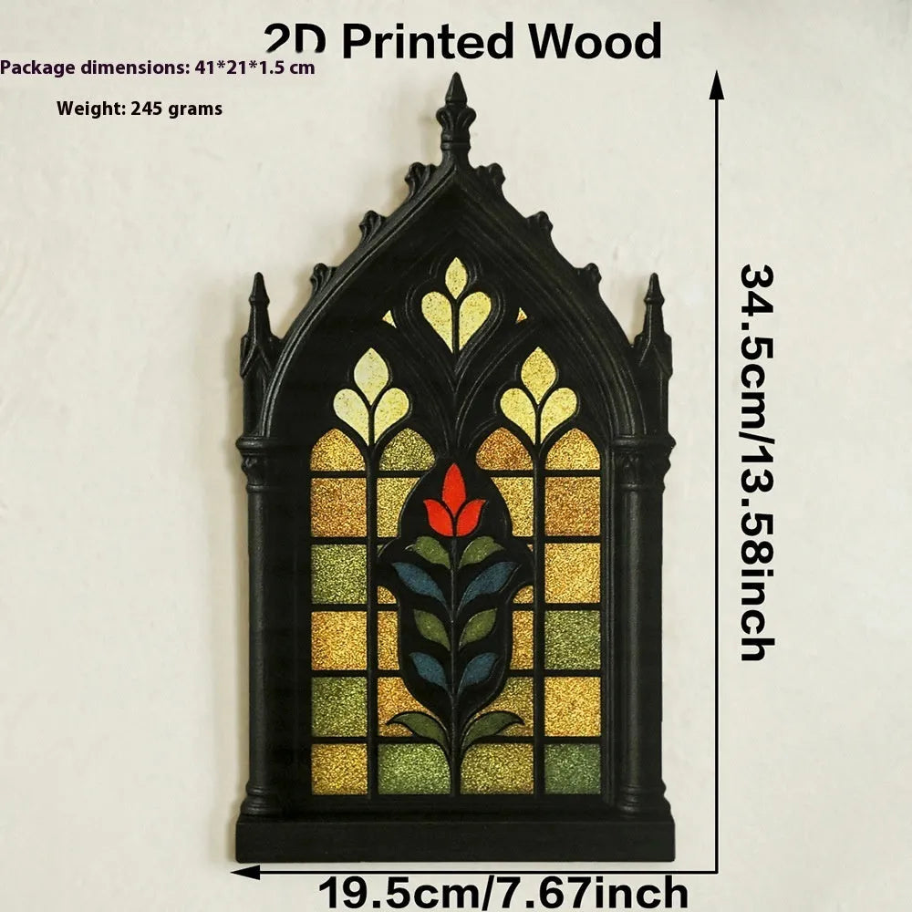 Wooden gothic-style door frame wall storage rack in one of three colour options.