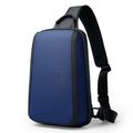 Blue Oxford cloth men's messenger bag with shoulder straps and a top handle, shown with dimensions 33x21x10cm.