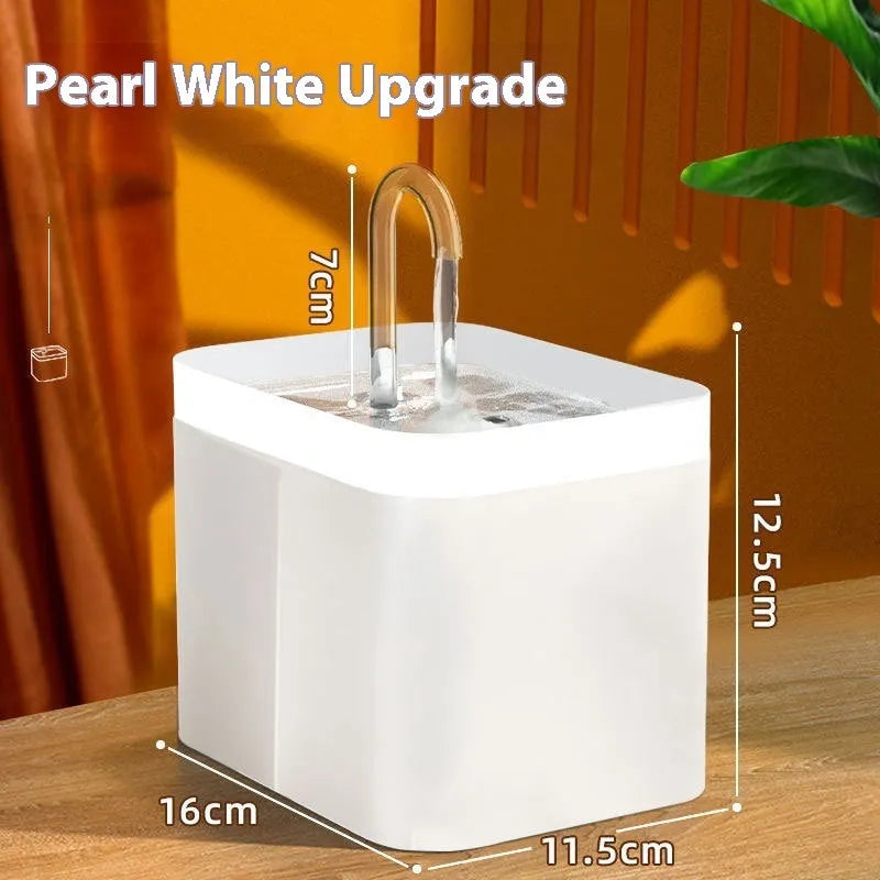 Cat water fountain with clear crystal elbow and frosted blue base, 1500ml capacity automatic circulation