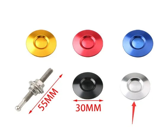 30mm diameter mini engine cover lock in five colours: black, blue, gold, red, and silver, with a 55mm screw.