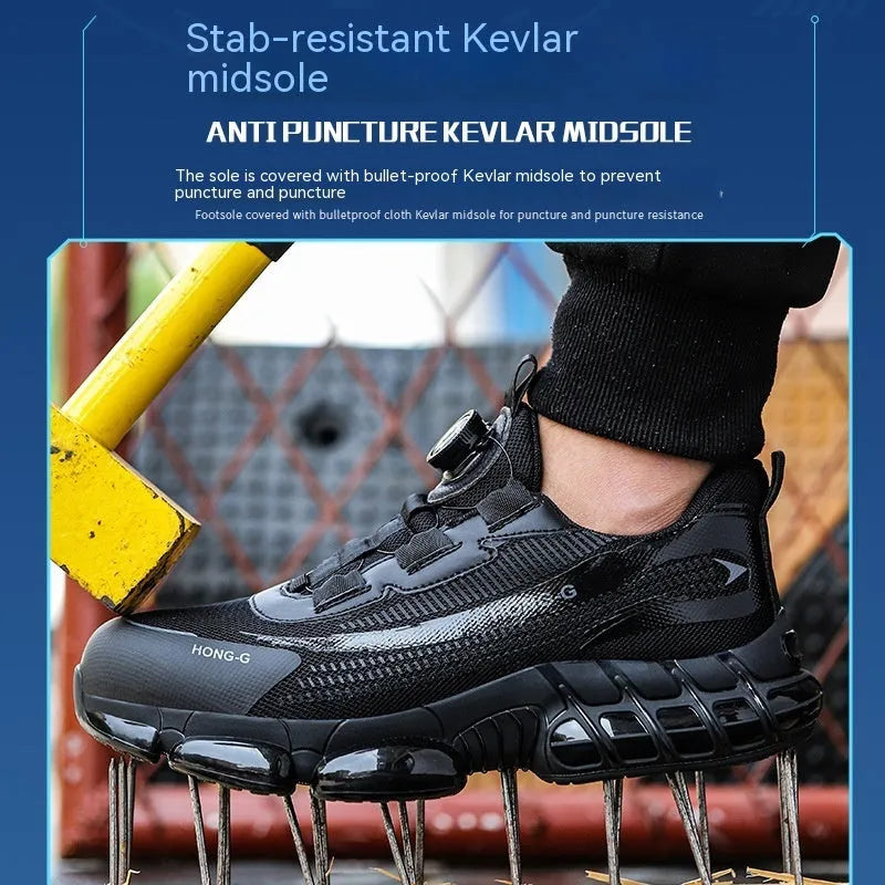 Lightweight black anti-smash anti-stabbing work safety shoe with laces and steel toe cap