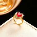 Gold red titanium steel heart pendant necklace with mixed gem inlay and water wave chain