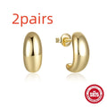 S925 sterling silver C-shaped ringstud earring with glossy electroplated finish in gold or white gold.