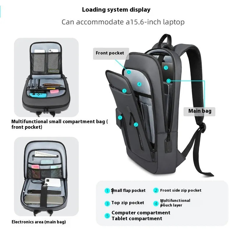 Lightweight Oxford cloth men's backpack in solid colour with sewing line details