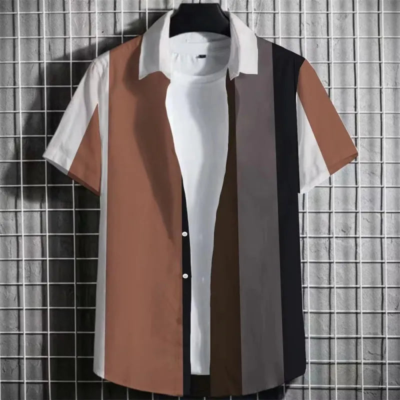 Men's striped linen short sleeve t-shirt with 3D printing design in multiple colour options
