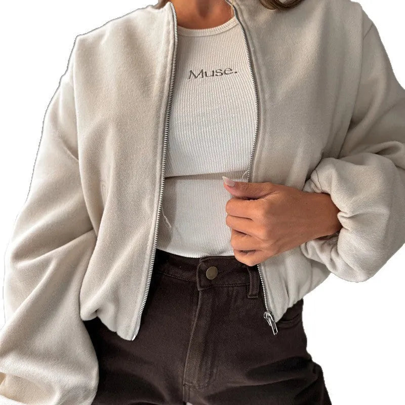 Women's off-shoulder casual coat with lantern sleeves in brown colour, loose Japanese Korean style