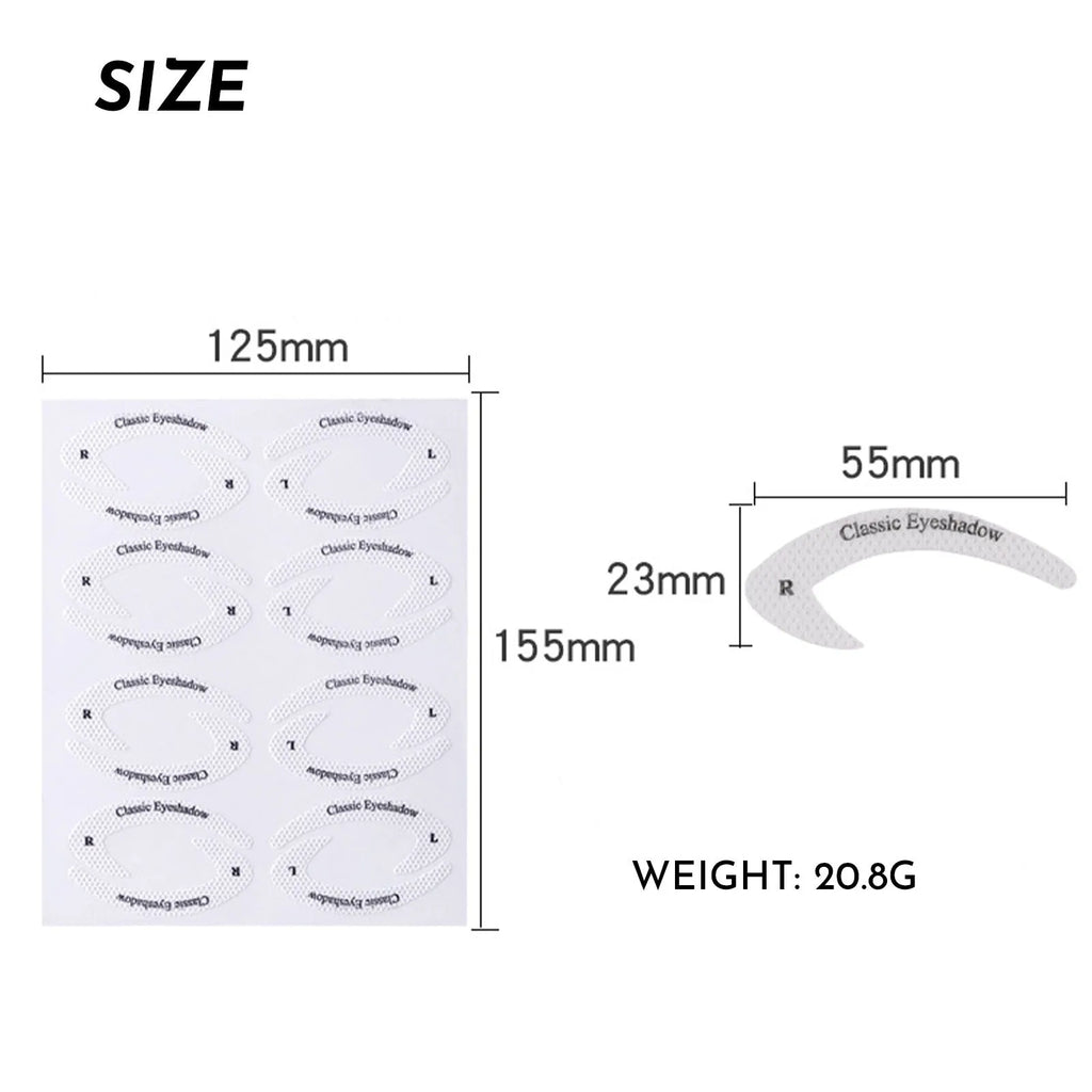 Four reusable eyeliner sticker templates for eye makeup application on pink background