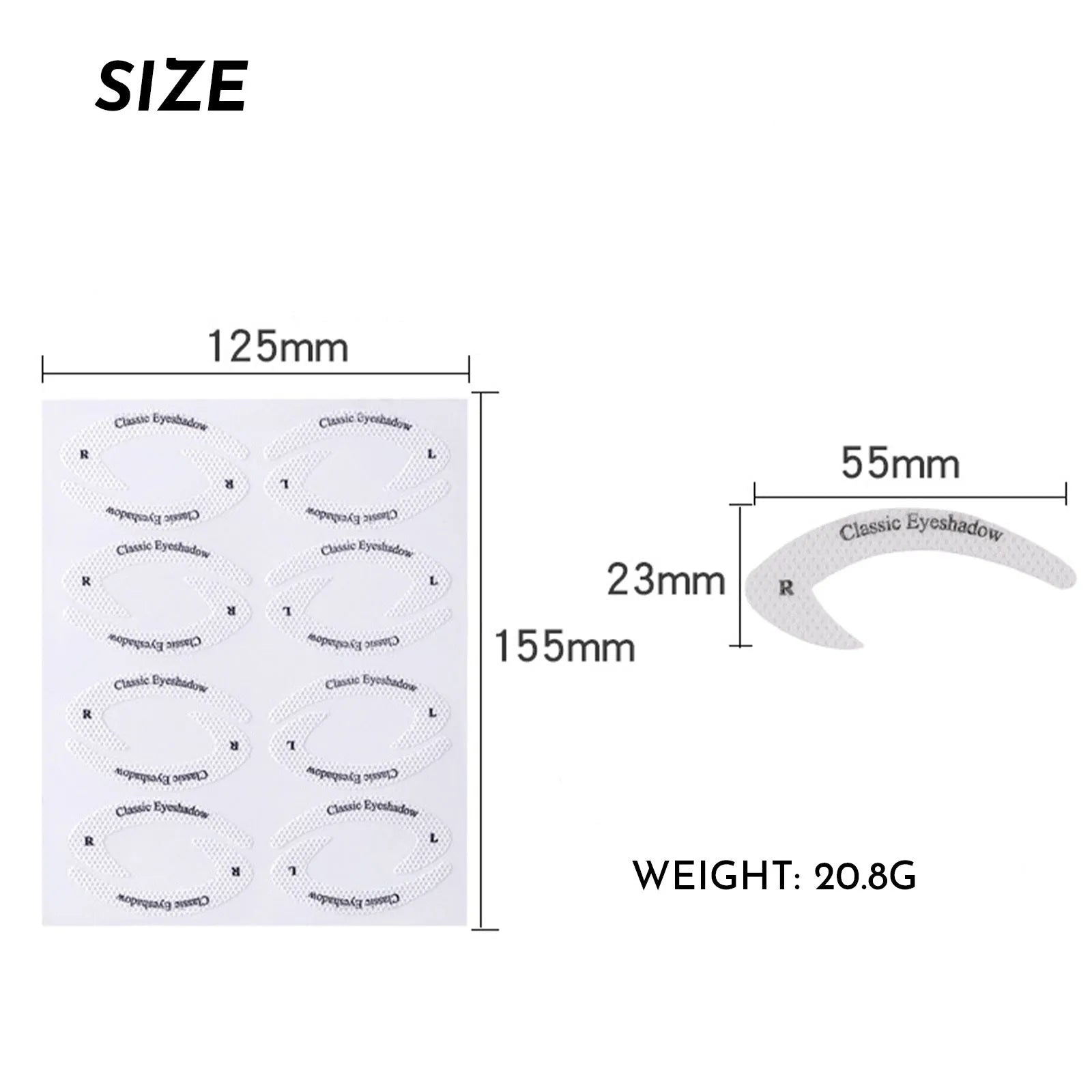 Four reusable eyeliner sticker templates for eye makeup application on pink background