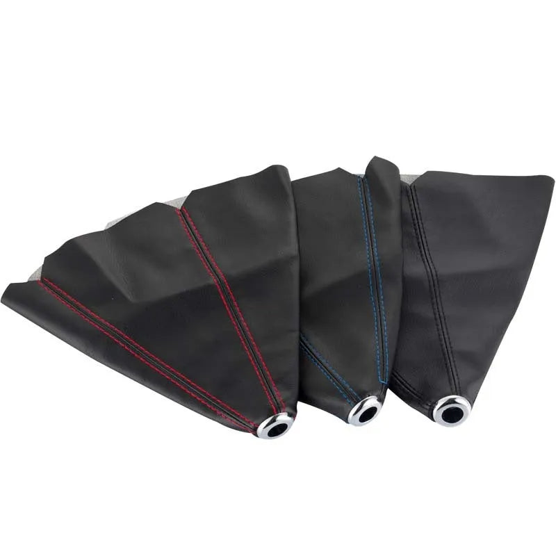 PU leather gear selector dust cover for General Motors cars in black, blue, red, yellow, and white line options.