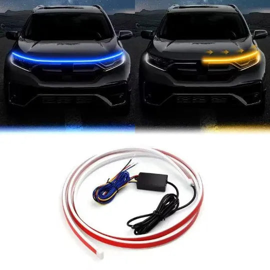 Modified car silicone LED dynamic scanning daytime light strip with control box, white yellow light