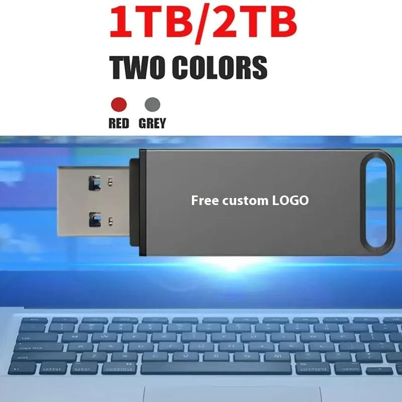 Customisable metal USB flash drive in black, red, or silver with large storage capacity.