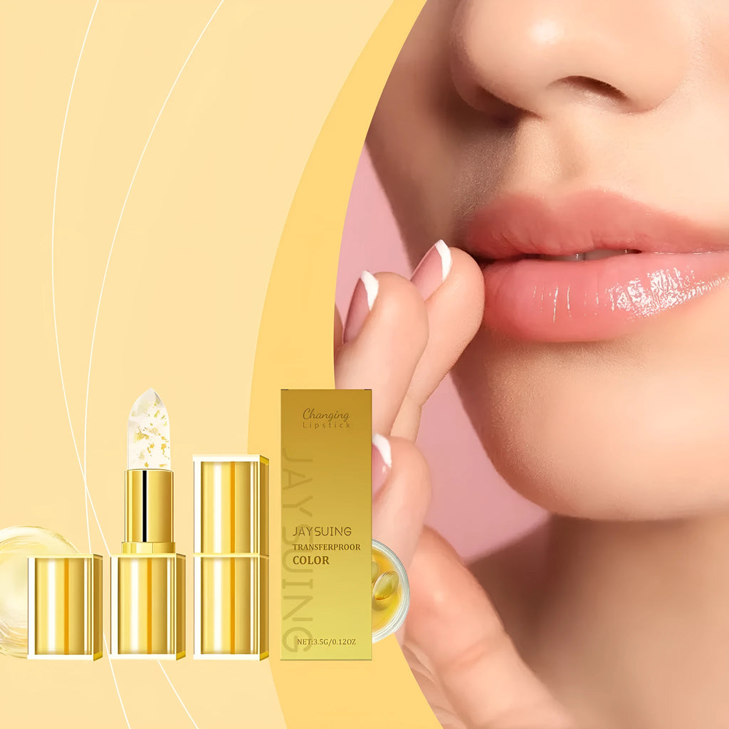 Gold foil nourishing lipstick in compact 2.6cm packaging with 3.5g content