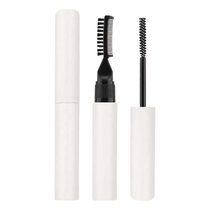Eyebrow brush and bottle of liquid glue for creating natural wild eyebrows.