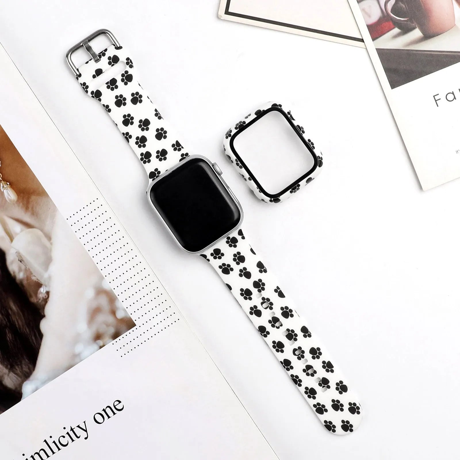 Printed silicone Apple Watch replacement strap in multiple sizes from 38mm to 44mm width