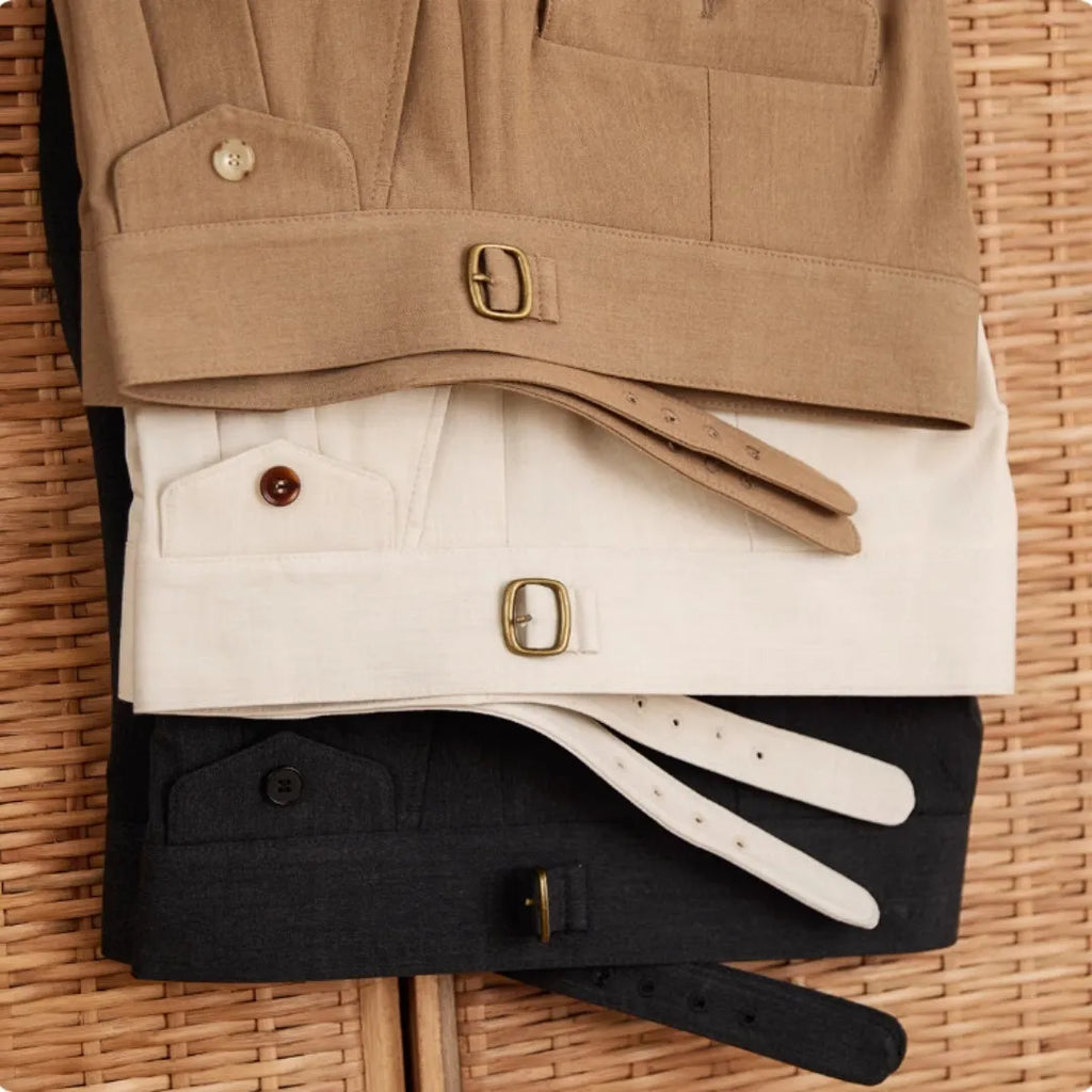Men's slim fit straight leg business trousers in dark grey, light brown and light apricot colours