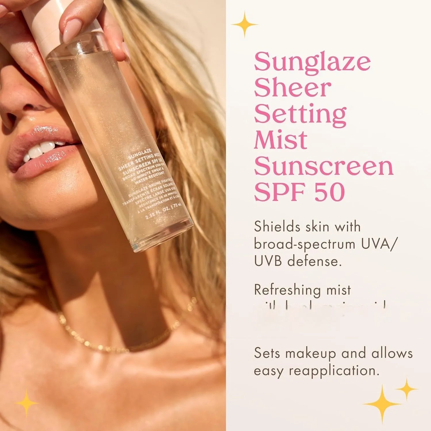 75ml bottle of moisturising and nourishing facial toner and makeup setting spray