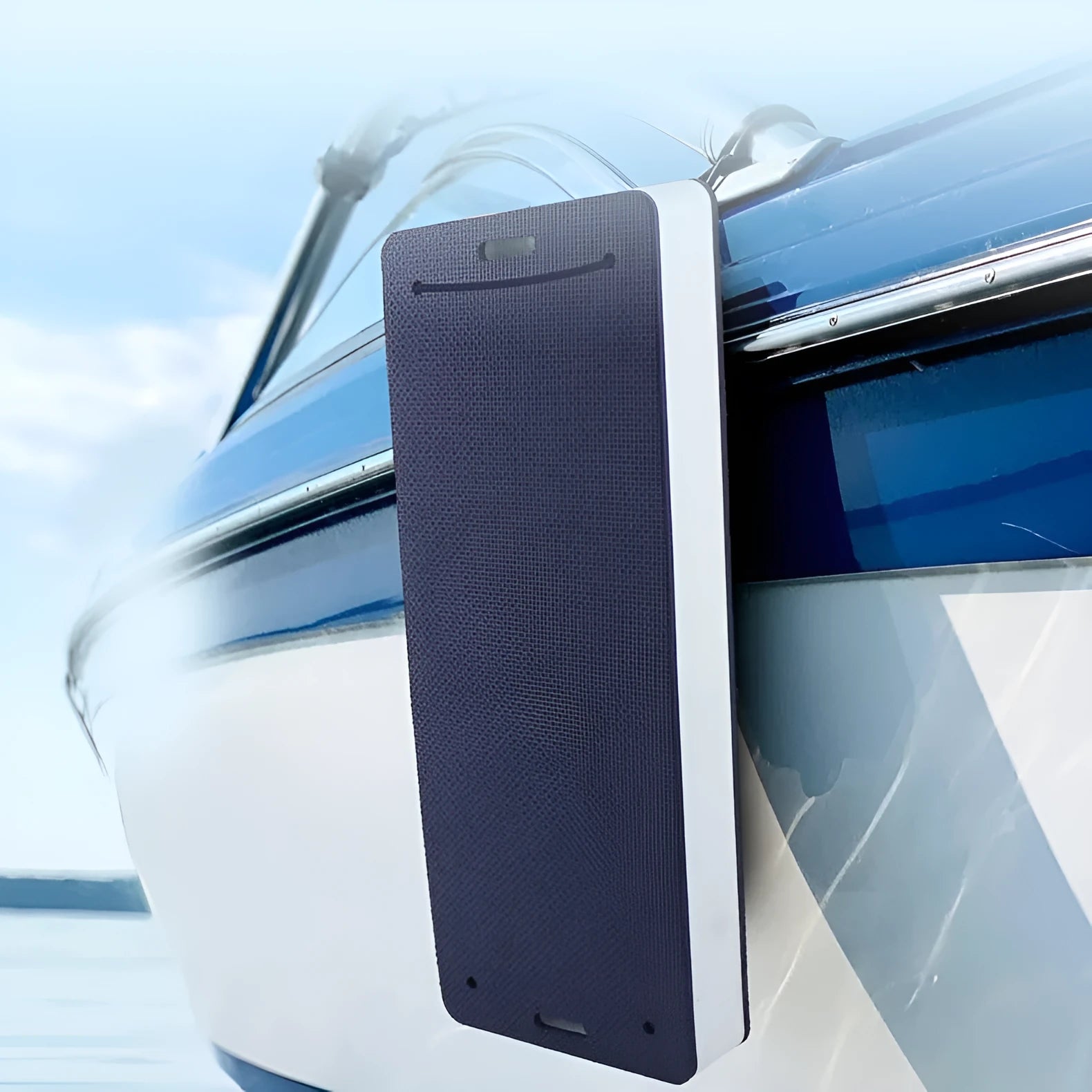 Thickened blue EVA foam boat fender for anti-collision protection on a dock.