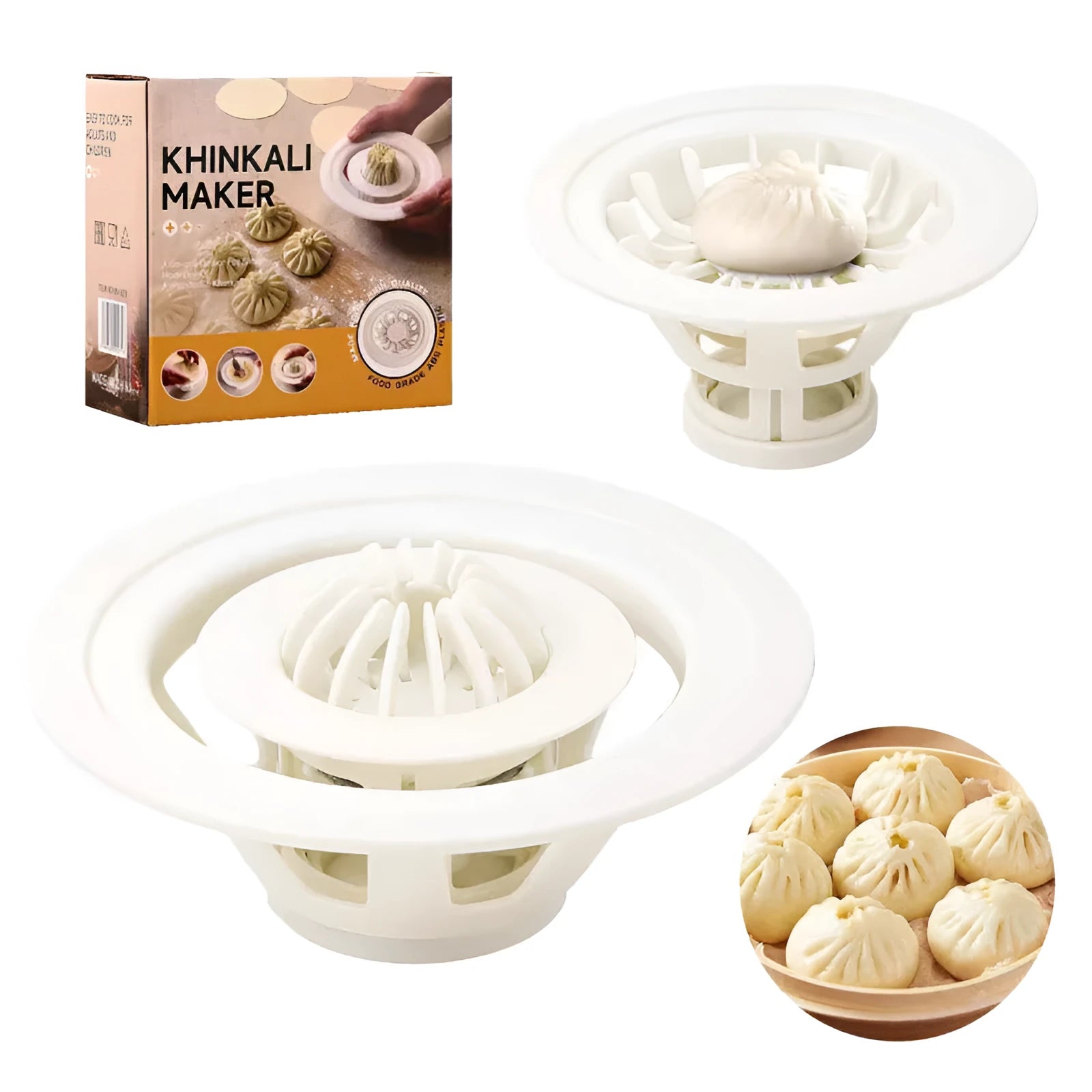 Set of four black plastic steamed bun moulds for shaping baozi and dumplings