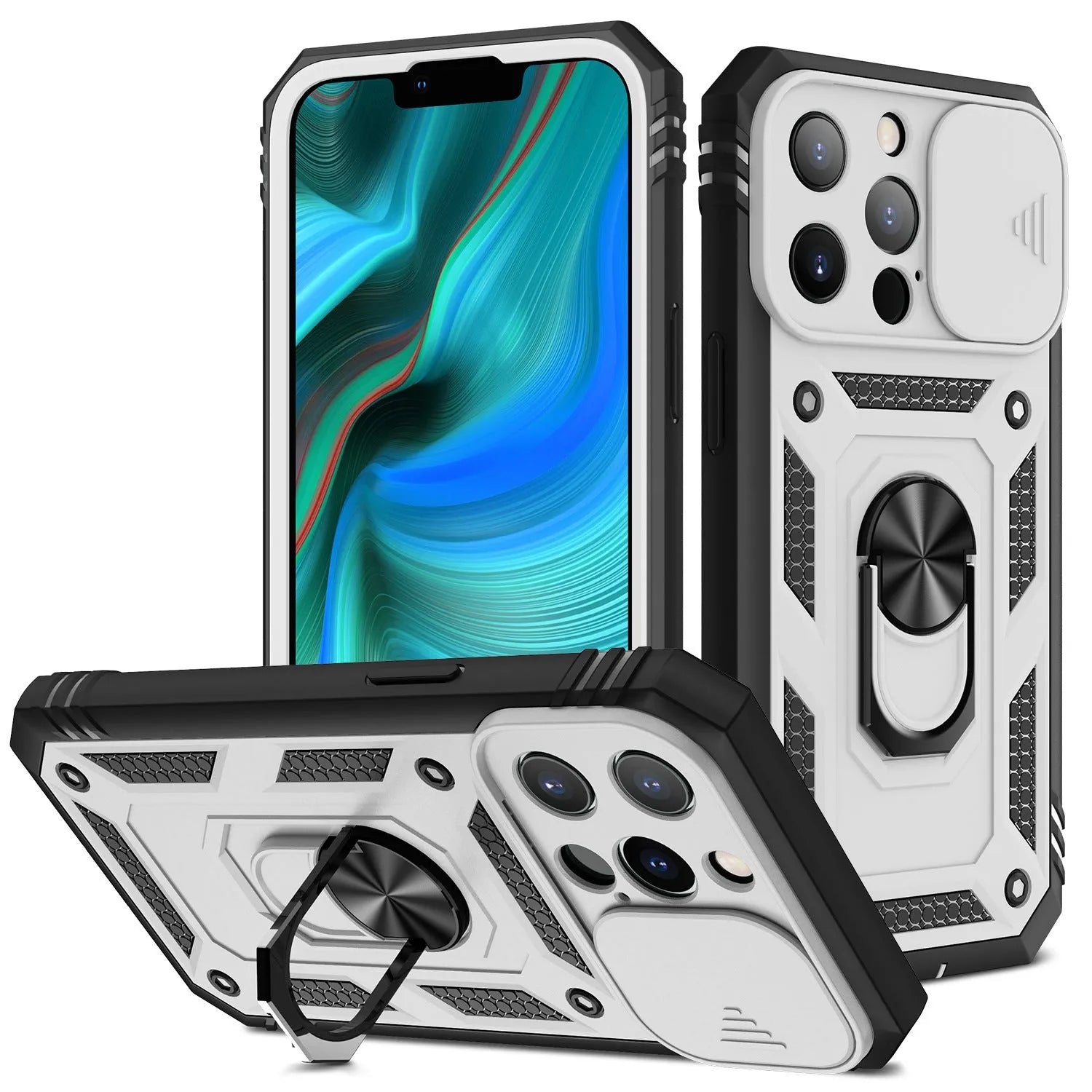 Magnetic phone case with sliding bracket for Apple iPhone in blue colour option