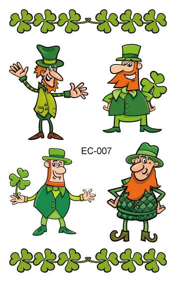 Children's temporary tattoo sticker with Irish festival clover design measuring 120 × 75mm