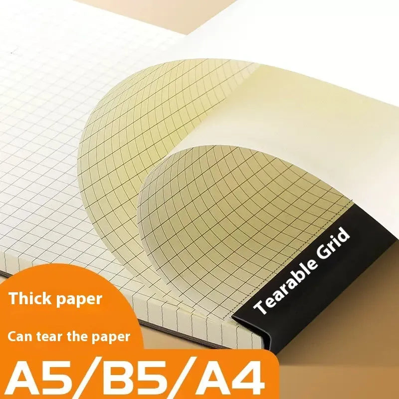 A5, B5 and A4 writing pads with blank, grid and lined page rulings.