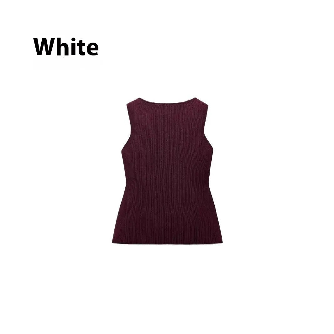 Dark red slim fit women's sleeveless sweater vest with 3D pattern detail and cardigan open front