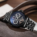 Men's waterproof automatic watch with luminous hands on steel bracelet, black dial, 13mm thick