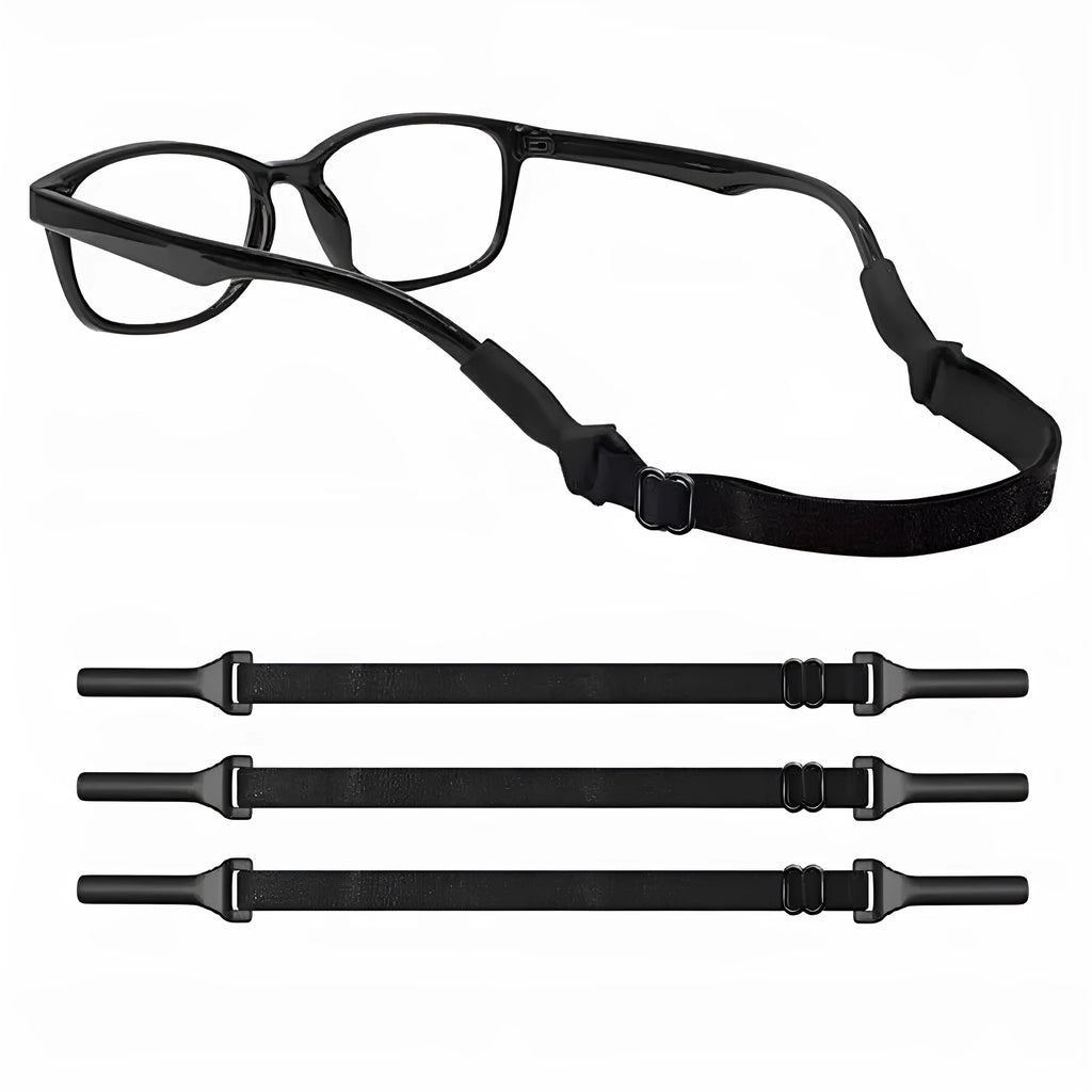 Black adjustable glasses cord with silicone hooks for anti-slip retention on spectacles
