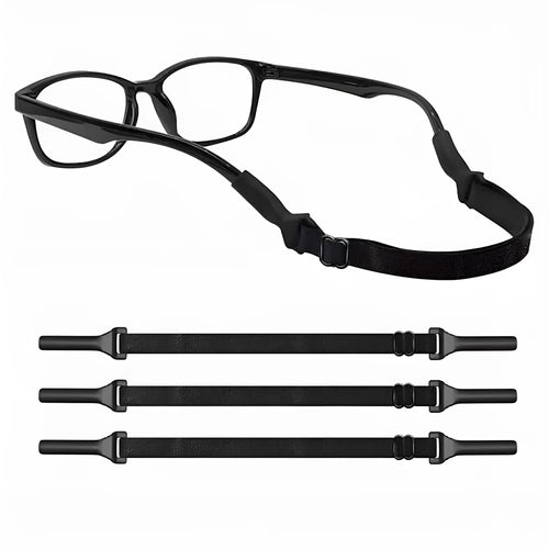 Black adjustable glasses cord with silicone hooks for anti-slip retention on spectacles