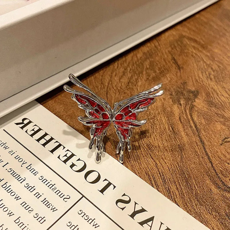 Copper Chinese butterfly women's ring showing creative design with oil dripping treatment finish