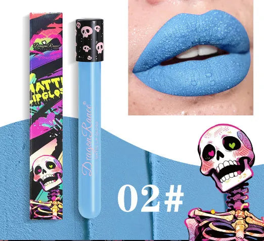 Halloween creative makeup retro matte gold silver lip gloss in test tube skull packaging