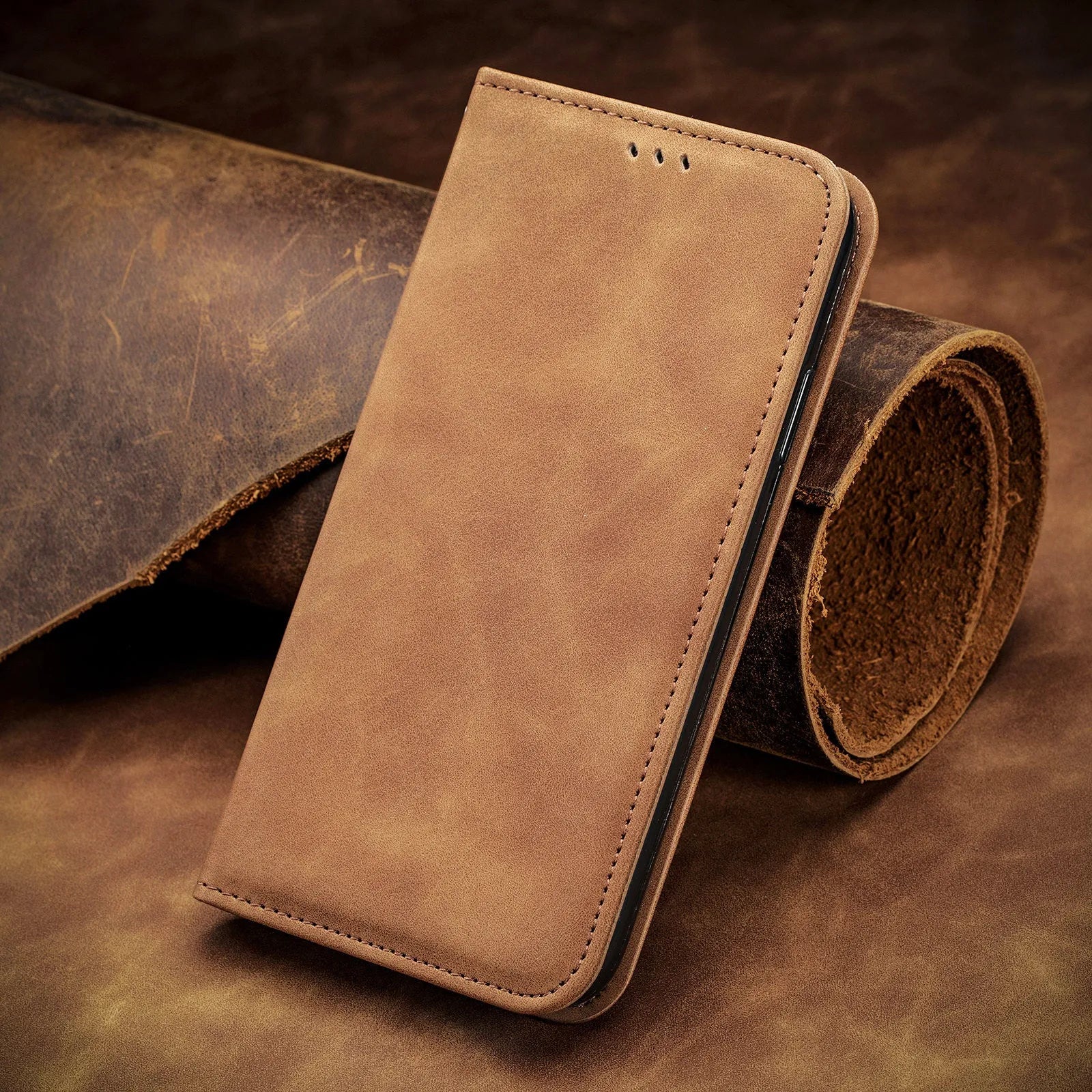 Blue TPU leather magnetic shockproof phone case for Apple iPhone with invisible bracket