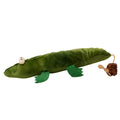 Green plush alligator catnip toy with peppermint scent on a white background.