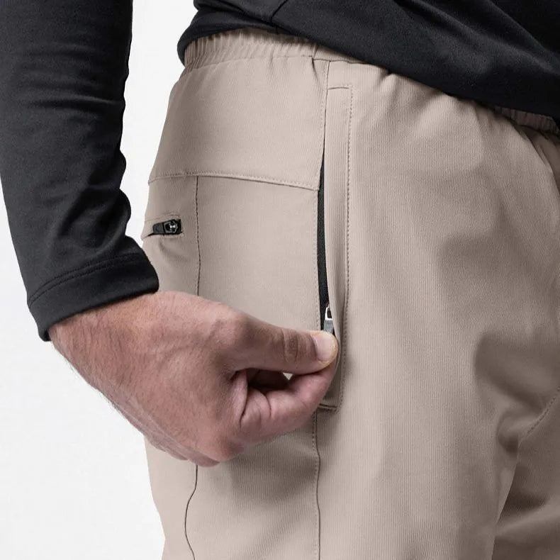 Men's grey ankle-tied fitness trousers with loose casual cut for exercise