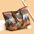 Women's large capacity PVC shoulder handbag in blue brown colour with sandwich pocket organiser
