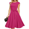 Sleeveless lace-up waist party dress with oversized swing skirt in twisted silk polyester fabric