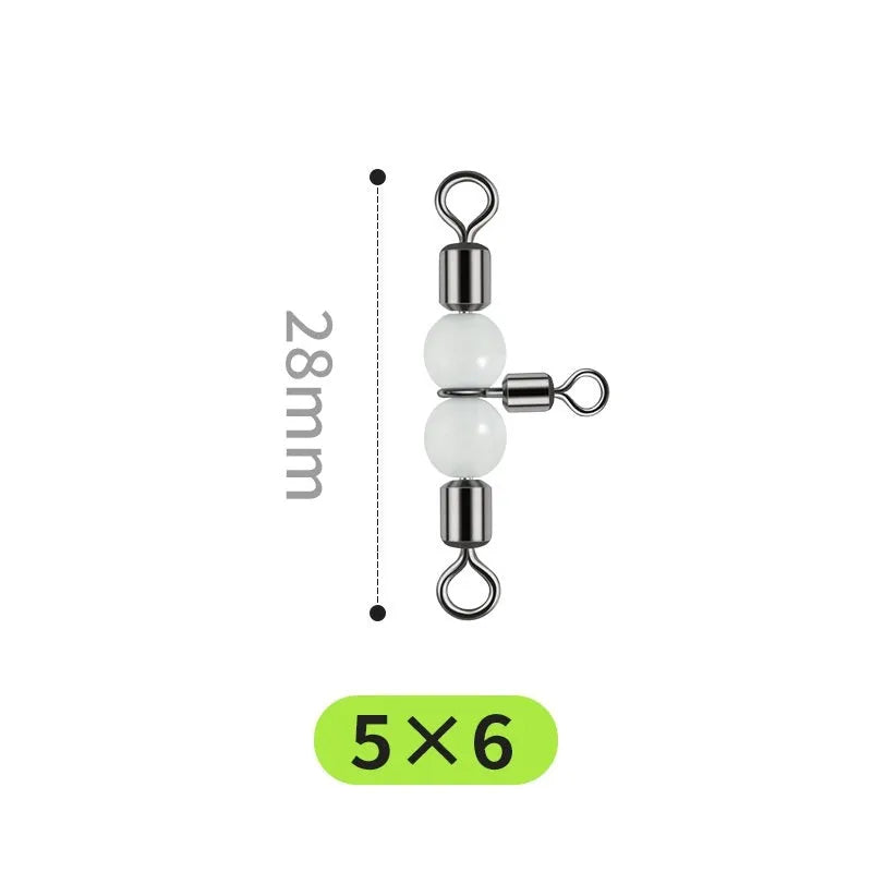 Copper luminous three-fork fishing swivel accessories in bulk pack of 10 for T-type balance fork systems