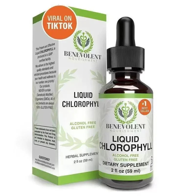 60ml bottle of Natural Body Odor Intestinal Care Liquid Chlorophyll Drops with dropper.