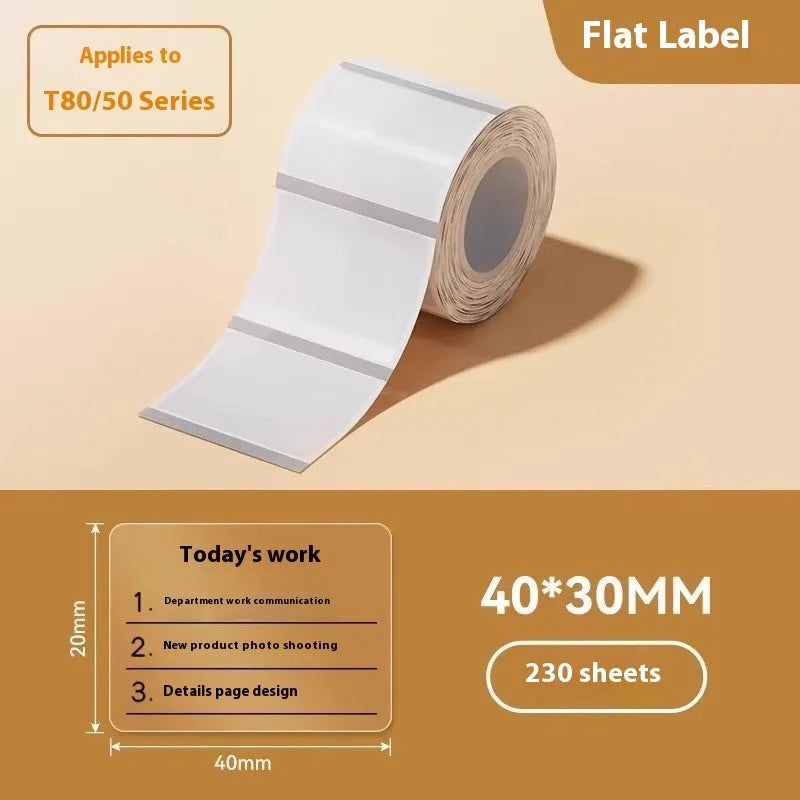 Transparent waterproof adhesive stickers in multiple sizes including rectangular and circular formats on thermal synthetic paper